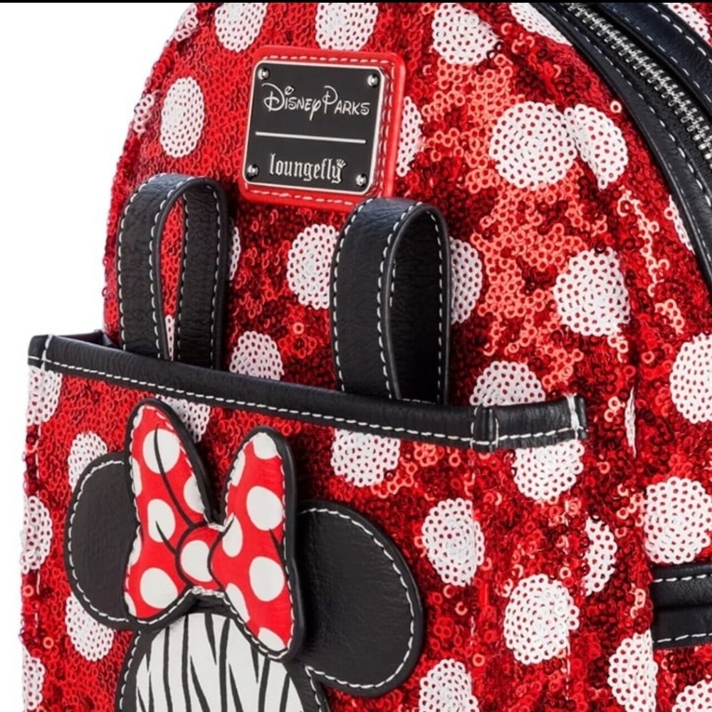 Loungefly disney Minnie Mouse sequins Polka Dot  mini backpack - Picture 2 of 5
